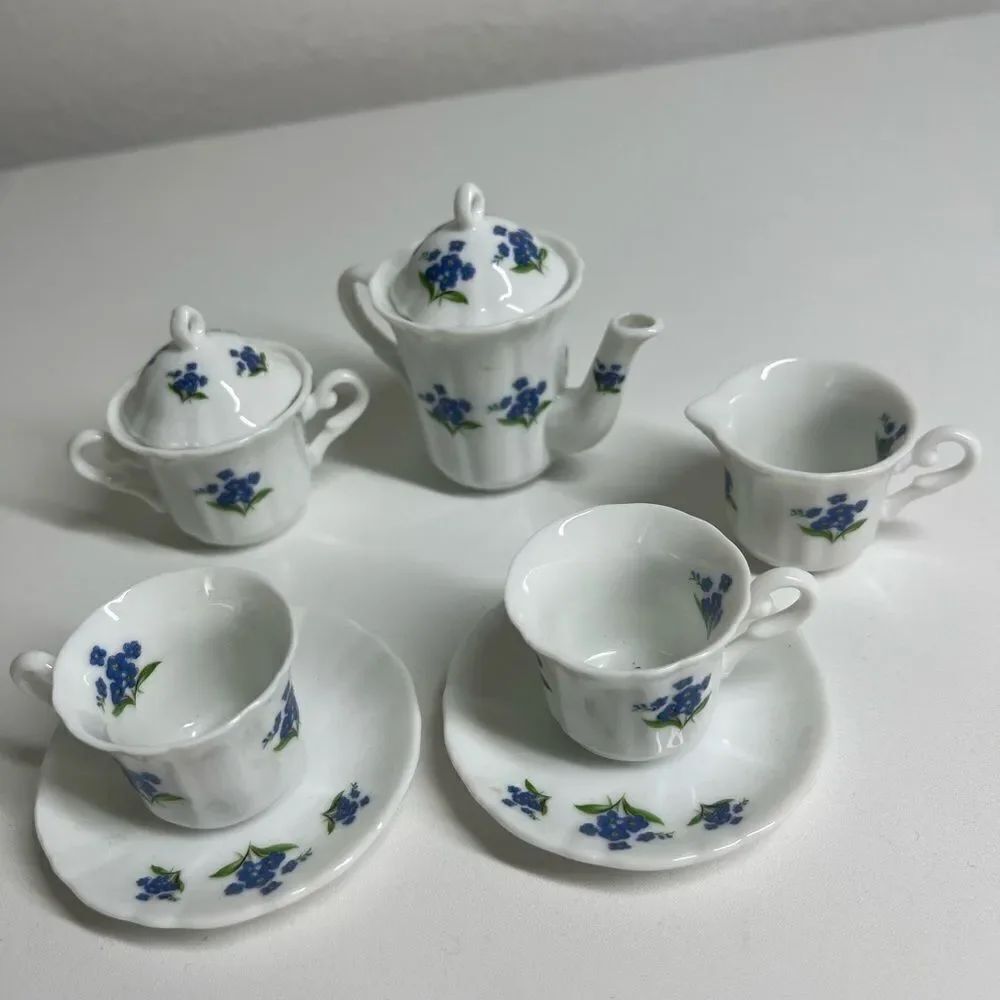 Home Decoration Mini Porcelain Tea Set Blue Vintage